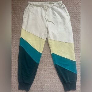 Free People Movement‎ All Or Nothing Patchwork Sweatpants Joggers Blue.